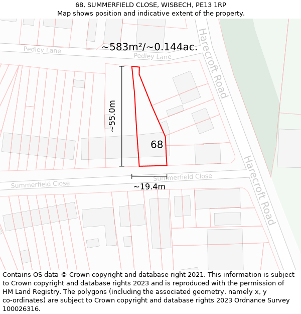 68, SUMMERFIELD CLOSE, WISBECH, PE13 1RP: Plot and title map