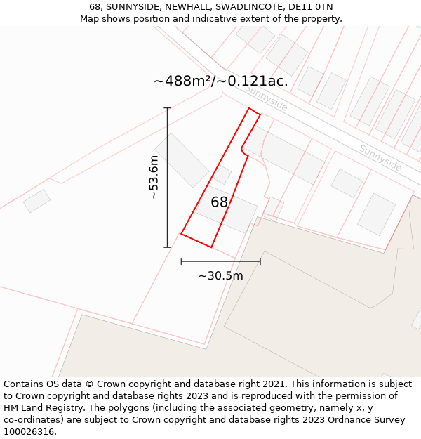 68, SUNNYSIDE, NEWHALL, SWADLINCOTE, DE11 0TN: Plot and title map