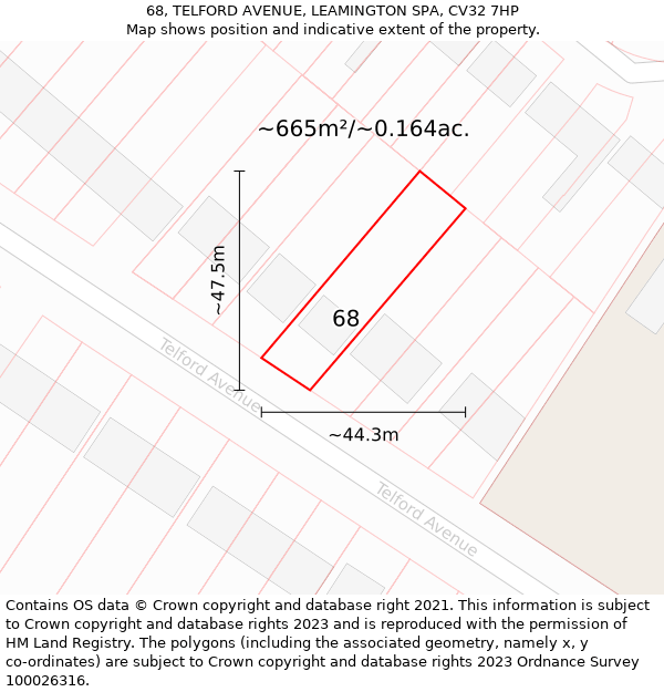 68, TELFORD AVENUE, LEAMINGTON SPA, CV32 7HP: Plot and title map