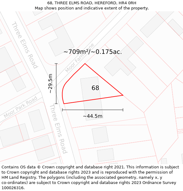 68, THREE ELMS ROAD, HEREFORD, HR4 0RH: Plot and title map