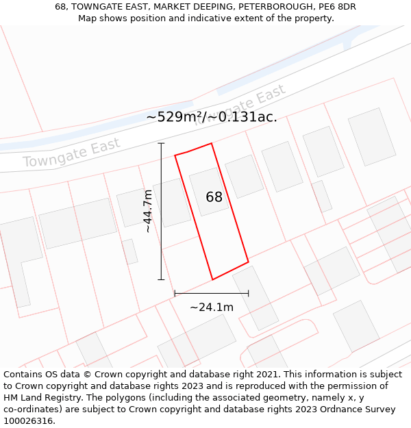 68, TOWNGATE EAST, MARKET DEEPING, PETERBOROUGH, PE6 8DR: Plot and title map