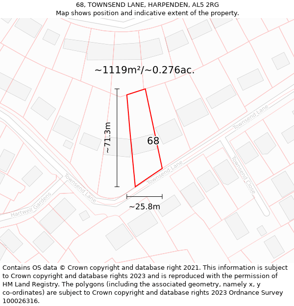 68, TOWNSEND LANE, HARPENDEN, AL5 2RG: Plot and title map