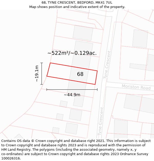 68, TYNE CRESCENT, BEDFORD, MK41 7UL: Plot and title map