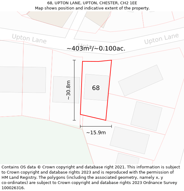 68, UPTON LANE, UPTON, CHESTER, CH2 1EE: Plot and title map