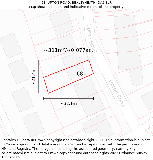 68, UPTON ROAD, BEXLEYHEATH, DA6 8LR: Plot and title map