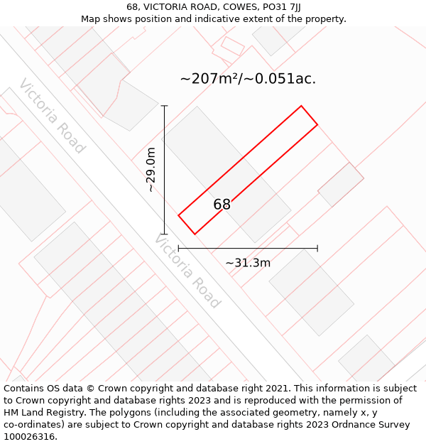 68, VICTORIA ROAD, COWES, PO31 7JJ: Plot and title map