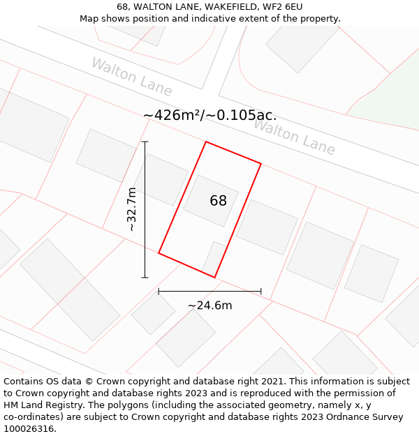 68, WALTON LANE, WAKEFIELD, WF2 6EU: Plot and title map