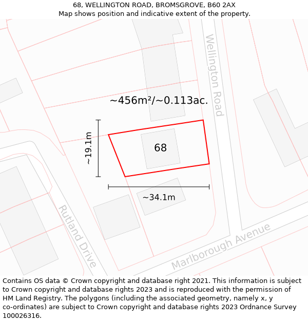 68, WELLINGTON ROAD, BROMSGROVE, B60 2AX: Plot and title map