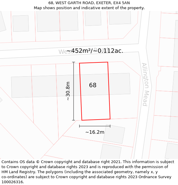 68, WEST GARTH ROAD, EXETER, EX4 5AN: Plot and title map