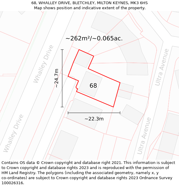 68, WHALLEY DRIVE, BLETCHLEY, MILTON KEYNES, MK3 6HS: Plot and title map