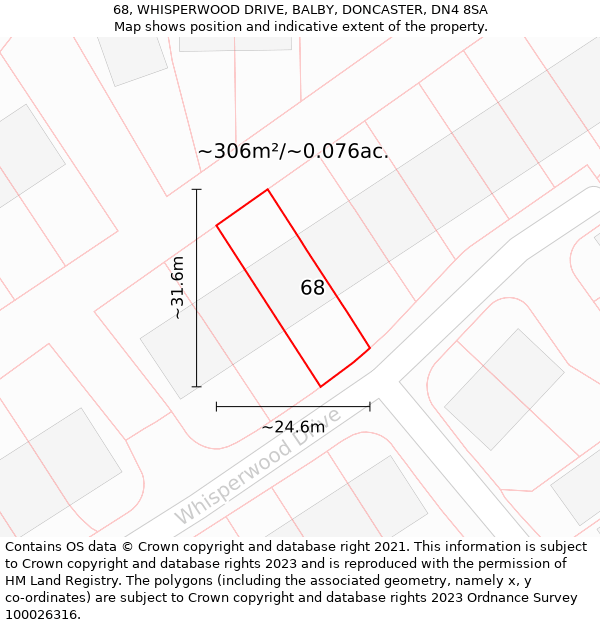 68, WHISPERWOOD DRIVE, BALBY, DONCASTER, DN4 8SA: Plot and title map