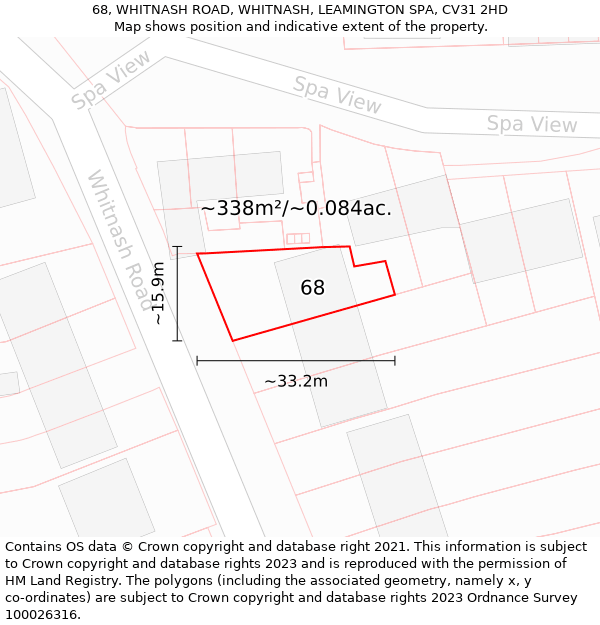 68, WHITNASH ROAD, WHITNASH, LEAMINGTON SPA, CV31 2HD: Plot and title map