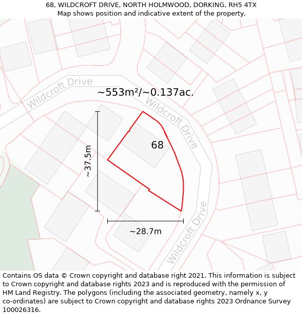 68, WILDCROFT DRIVE, NORTH HOLMWOOD, DORKING, RH5 4TX: Plot and title map