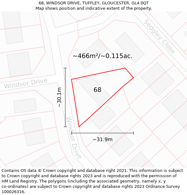 68, WINDSOR DRIVE, TUFFLEY, GLOUCESTER, GL4 0QT: Plot and title map