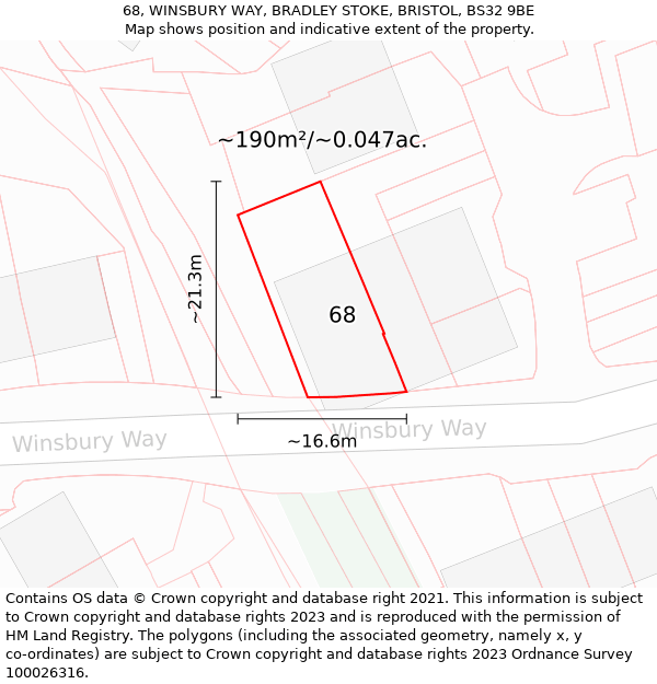 68, WINSBURY WAY, BRADLEY STOKE, BRISTOL, BS32 9BE: Plot and title map