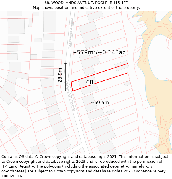 68, WOODLANDS AVENUE, POOLE, BH15 4EF: Plot and title map