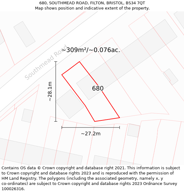 680, SOUTHMEAD ROAD, FILTON, BRISTOL, BS34 7QT: Plot and title map