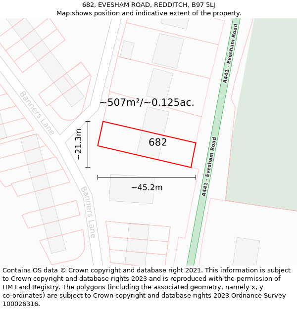 682, EVESHAM ROAD, REDDITCH, B97 5LJ: Plot and title map