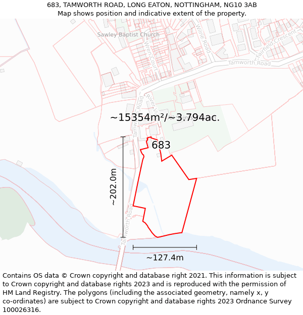 683, TAMWORTH ROAD, LONG EATON, NOTTINGHAM, NG10 3AB: Plot and title map