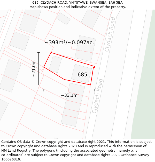 685, CLYDACH ROAD, YNYSTAWE, SWANSEA, SA6 5BA: Plot and title map