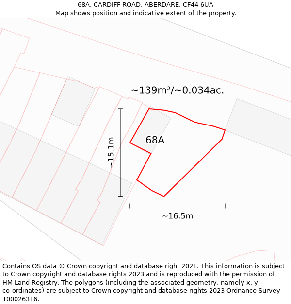 68A, CARDIFF ROAD, ABERDARE, CF44 6UA: Plot and title map