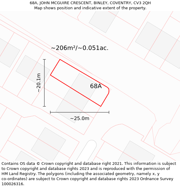 68A, JOHN MCGUIRE CRESCENT, BINLEY, COVENTRY, CV3 2QH: Plot and title map