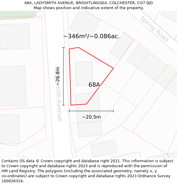 68A, LADYSMITH AVENUE, BRIGHTLINGSEA, COLCHESTER, CO7 0JD: Plot and title map