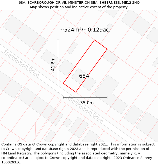 68A, SCARBOROUGH DRIVE, MINSTER ON SEA, SHEERNESS, ME12 2NQ: Plot and title map