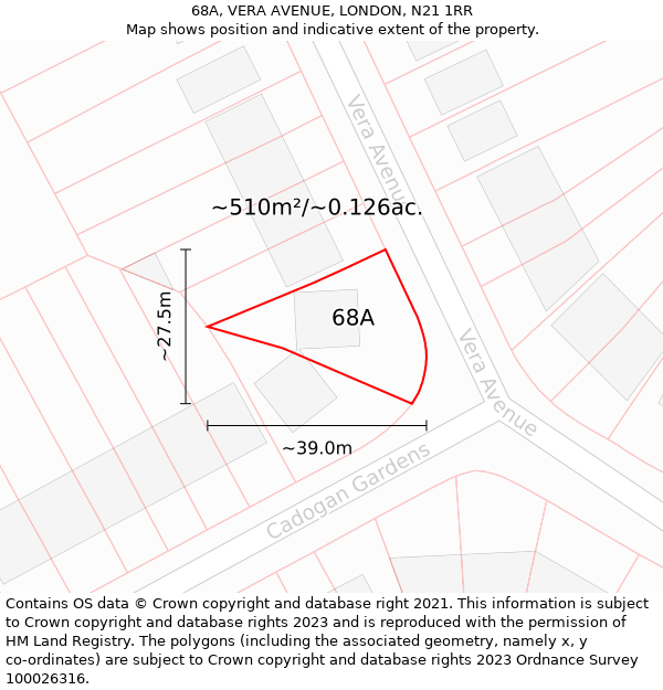 68A, VERA AVENUE, LONDON, N21 1RR: Plot and title map