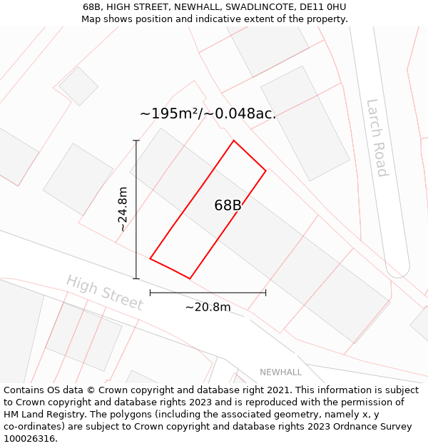 68B, HIGH STREET, NEWHALL, SWADLINCOTE, DE11 0HU: Plot and title map