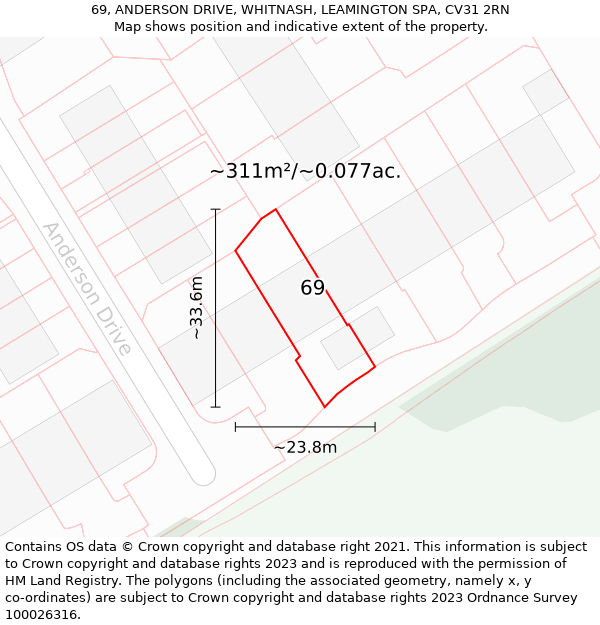 69, ANDERSON DRIVE, WHITNASH, LEAMINGTON SPA, CV31 2RN: Plot and title map