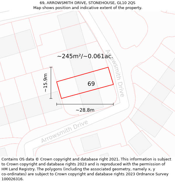 69, ARROWSMITH DRIVE, STONEHOUSE, GL10 2QS: Plot and title map