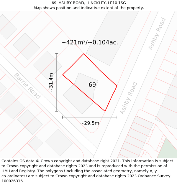 69, ASHBY ROAD, HINCKLEY, LE10 1SG: Plot and title map