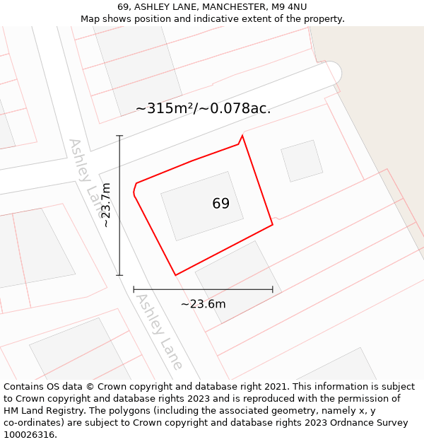 69, ASHLEY LANE, MANCHESTER, M9 4NU: Plot and title map