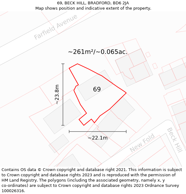 69, BECK HILL, BRADFORD, BD6 2JA: Plot and title map