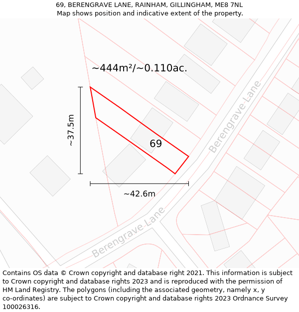 69, BERENGRAVE LANE, RAINHAM, GILLINGHAM, ME8 7NL: Plot and title map