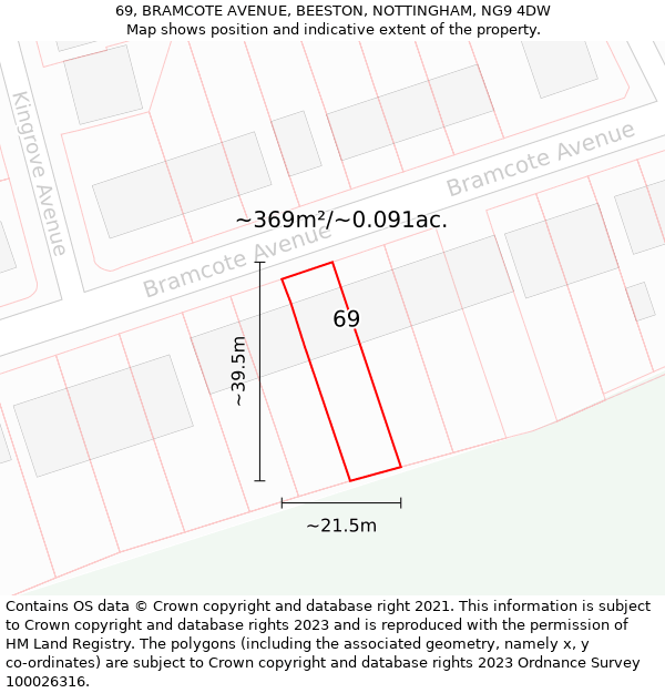 69, BRAMCOTE AVENUE, BEESTON, NOTTINGHAM, NG9 4DW: Plot and title map