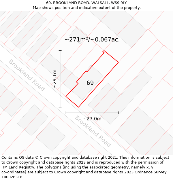 69, BROOKLAND ROAD, WALSALL, WS9 9LY: Plot and title map