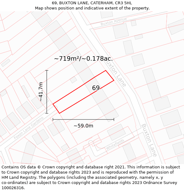 69, BUXTON LANE, CATERHAM, CR3 5HL: Plot and title map