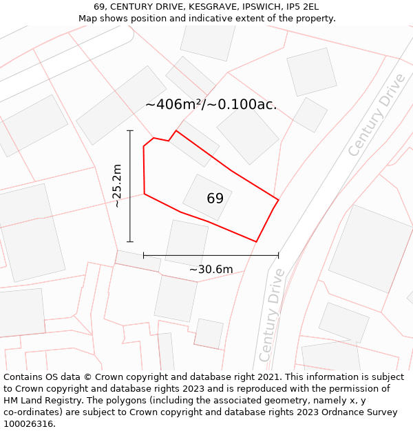 69, CENTURY DRIVE, KESGRAVE, IPSWICH, IP5 2EL: Plot and title map