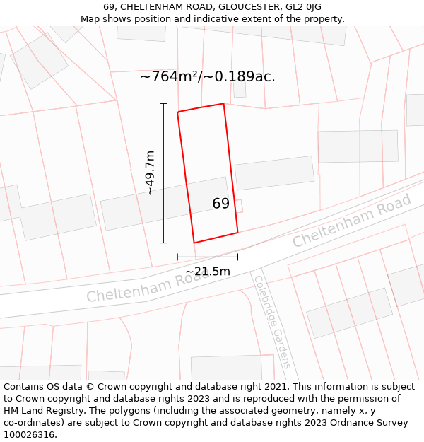 69, CHELTENHAM ROAD, GLOUCESTER, GL2 0JG: Plot and title map