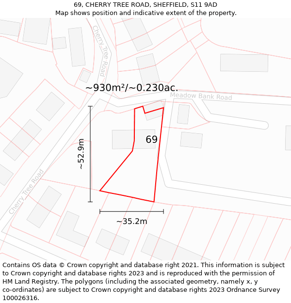 69, CHERRY TREE ROAD, SHEFFIELD, S11 9AD: Plot and title map