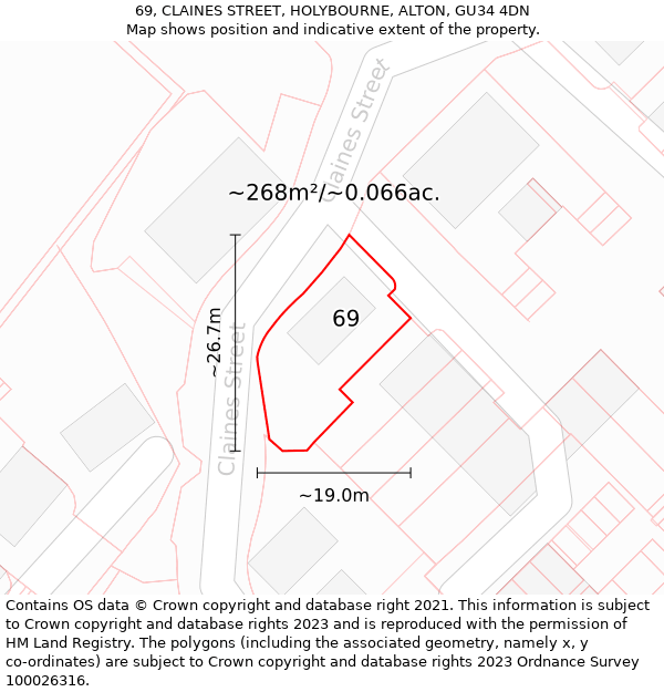 69, CLAINES STREET, HOLYBOURNE, ALTON, GU34 4DN: Plot and title map