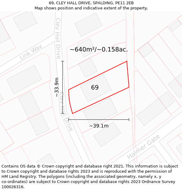 69, CLEY HALL DRIVE, SPALDING, PE11 2EB: Plot and title map