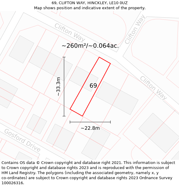 69, CLIFTON WAY, HINCKLEY, LE10 0UZ: Plot and title map