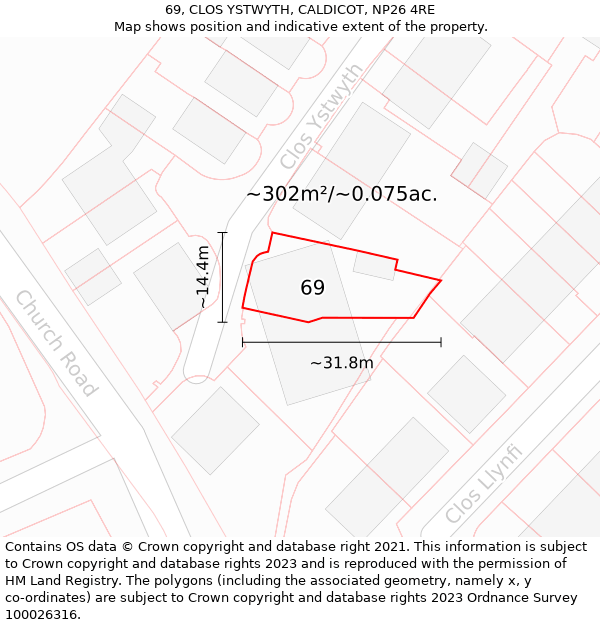 69, CLOS YSTWYTH, CALDICOT, NP26 4RE: Plot and title map