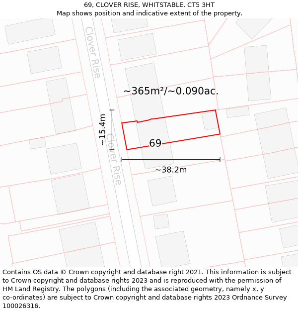 69, CLOVER RISE, WHITSTABLE, CT5 3HT: Plot and title map