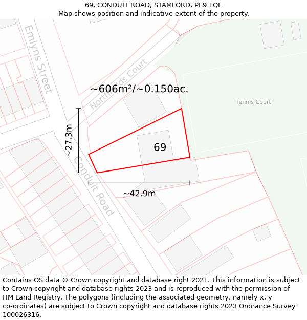 69, CONDUIT ROAD, STAMFORD, PE9 1QL: Plot and title map