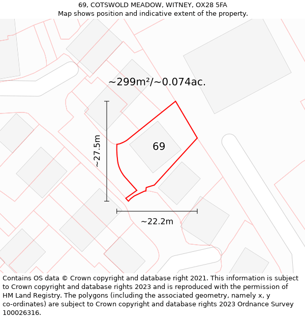 69, COTSWOLD MEADOW, WITNEY, OX28 5FA: Plot and title map