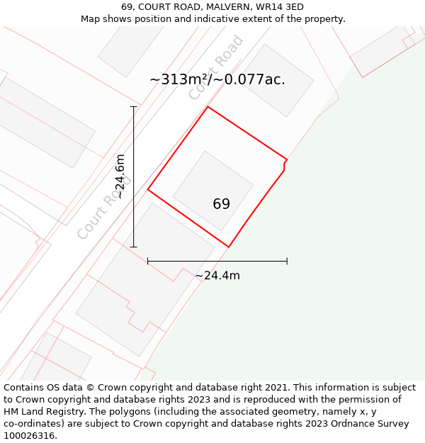 69, COURT ROAD, MALVERN, WR14 3ED: Plot and title map